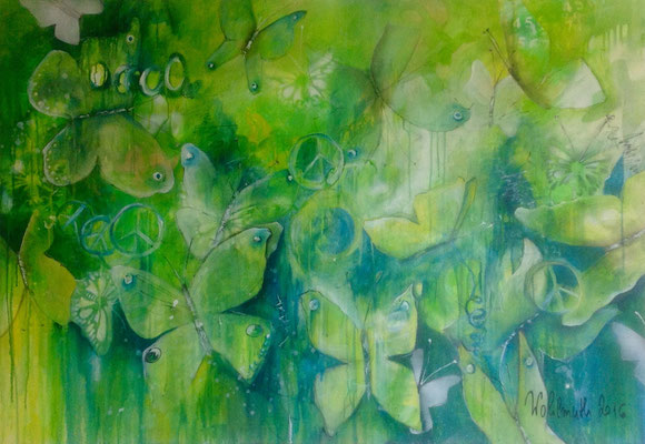 Schmetterlinge - grün, 130x90