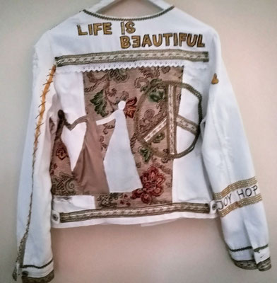 Baumwolljacke weiß, "Life is beautiful",  M 16