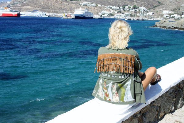Fransen-Baumwolljacke, "I follow my heart"