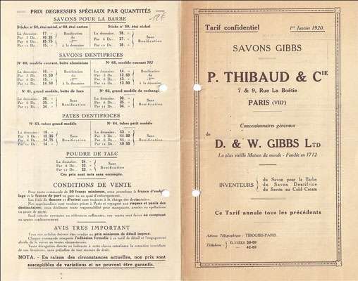 Catalogue 1920 de prix de vente aux détaillants (épiciers, coiffeurs etc...)
