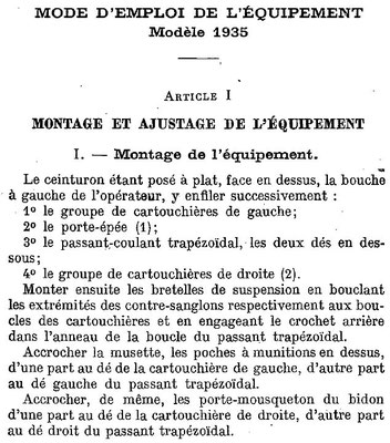 Extrait de la notice provisoire du 22 janvier 1937 sur l'équipement modèle 1935 - Source Galica