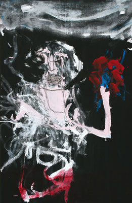 Riccardo Bargellini - Brigitte Jadot "L’arrivo" 2007 . Tecnica mista su tela cm 150 x 100 