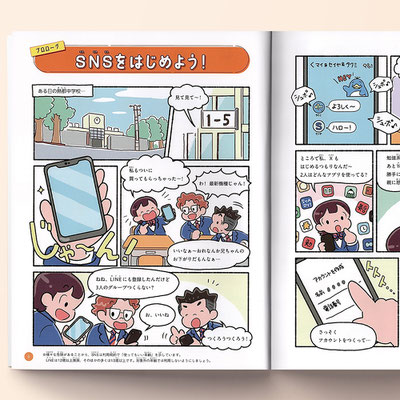 理論社「マンガde理解　トラブル回避のネットリテラシー２　SNS」　装丁画・中面イラスト・マンガ作画