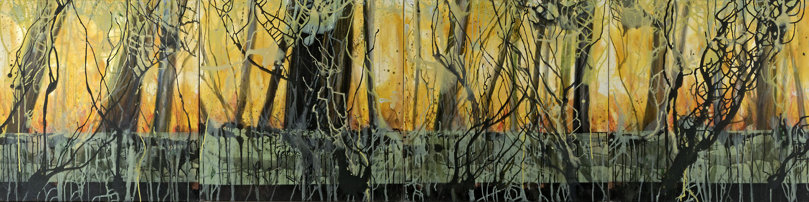 Wald, Acryl, 80x320, 4 teilig, 2015