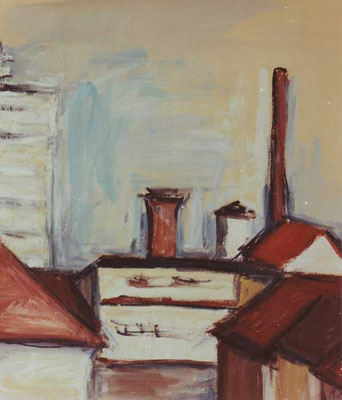 Blick auf Fernmeldehochhaus: 1991, Tempera, 68 x 46 cm