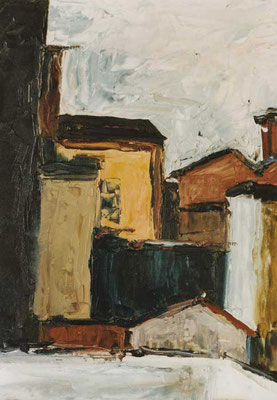 Hinterhöfe Brunnenstraße: 1991, Öl auf Holz, 40 x 30 cm