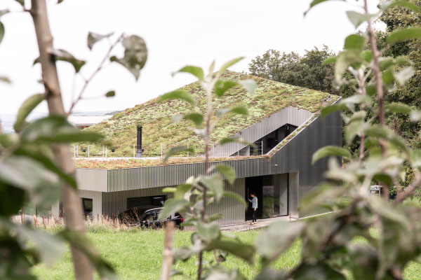 house mesh Hagenberg caramel Architekten. Modern architecture with metal facade.