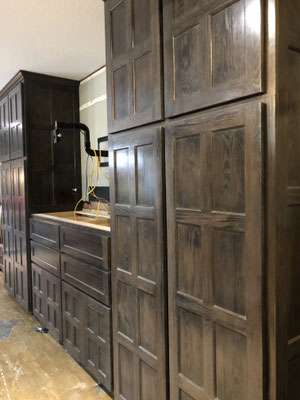A crafter's dream!  Custom cabinets for craft supplies.  These cabinets were built with Oak and have a custom finish.