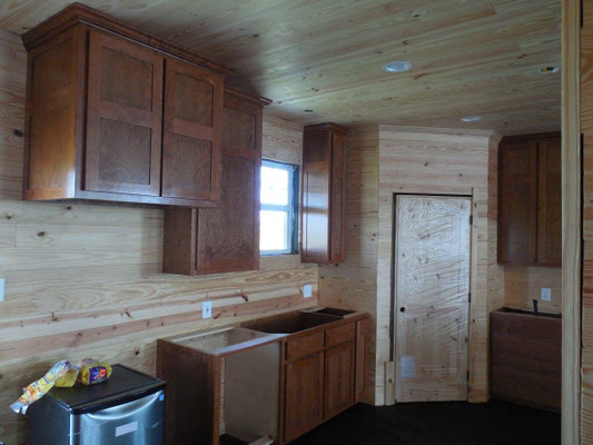 Camp cabinets Recessed panels Cherry wood Custom stain color Medium Rub lacquer finish