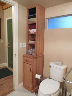 Slim Bathroom Tower made from Old Cypress, natural finish