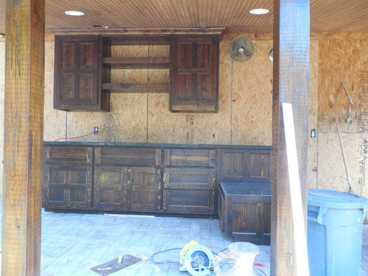 Outdoor Kitchen Cabinets Red Cedar Provincial Stain Spar Urethane Semi Gloss finish 