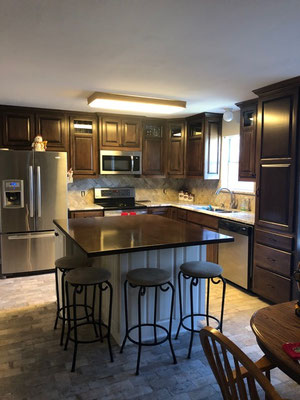 Kitchen Cabinets & Solid Wood Island top, Maple with Minwax Walnut Wainscoat stain, Medium Rub Lacquer Finish