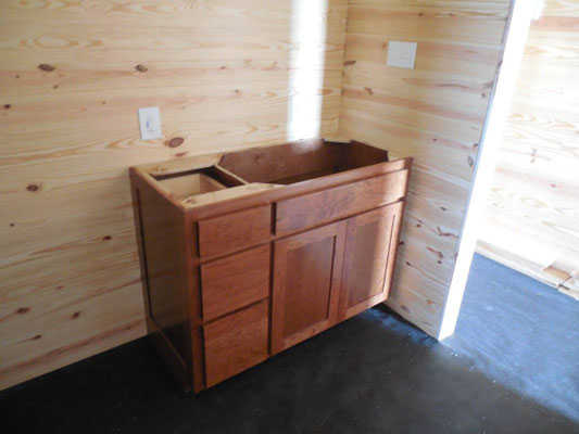 Camp cabinets Recessed panels Cherry wood Custom stain color Medium Rub lacquer finish