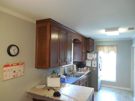   Kitchen Cabinets (before countertops) Cherry Recessed panels Sherwin Williams Classic Cherry Stain Medium Rub Lacquer Finish