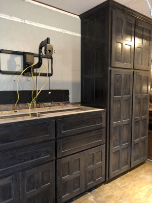 A crafter's dream!  Custom cabinets for craft supplies.  These cabinets were built with Oak and have a custom finish.