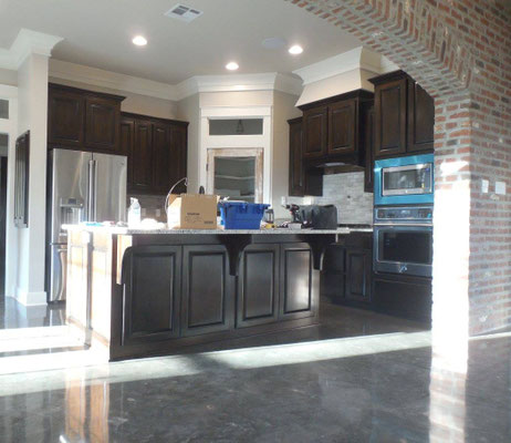 Cabinets Cherry Raised Panel Dark Walnut stain Medium Rub Lacquer Finish
