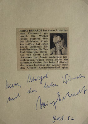 Heinz Erhardt, original signiertes Blatt