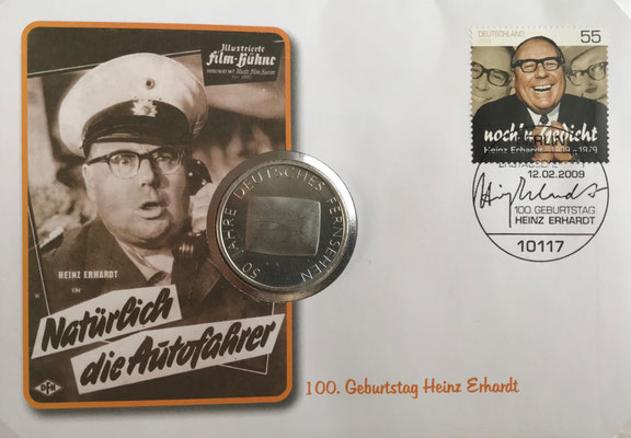 Erstagsbrief mit silber Münze, 100. Geburtstag Heinz Erhardt