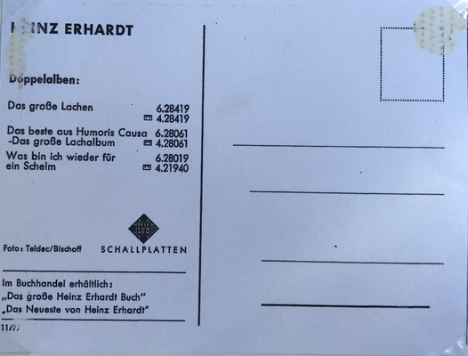 Flyer für Schallplattenwerbung Heinz Erhardt (Telefunken)