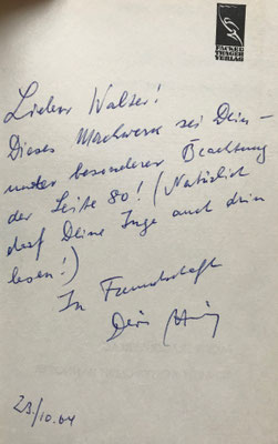 Heinz Erhardt, original signierte Buchseite, gewidmet an Schauspieler Walter Gross