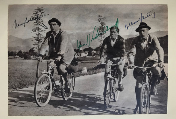 Pressefoto, signiert von Heinz Erhardt, Wolf Albach-Retty und Hans-Joachim Kuhlenkampff