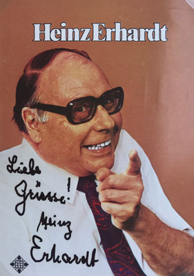 Heinz Erhardt, signierte Telefunken Autogrammkarte (nach Schlaganfall)