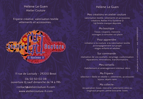 Atelier Couture H - Helène Le Guen : Flyer recto (g) / verso (d)