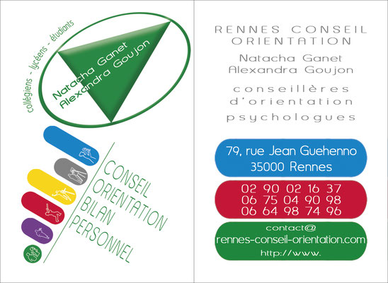 "Rennes Conseil Orientation" : carte de visite recto (g) / verso (d) 5,5x8,5cm
