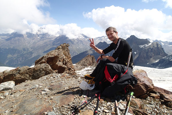 Gérard au milieu des glaciers de Saas-Fee