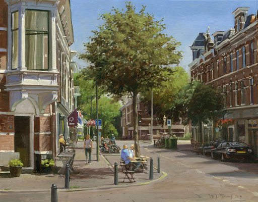 Weimarstraat Lolapoloza Den Haag. Olieverf op doek. 35 x 50 cm