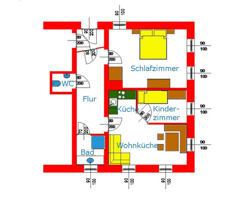 Grundriss Familienzimmer Katzenstube am Biobauernhof Stadler