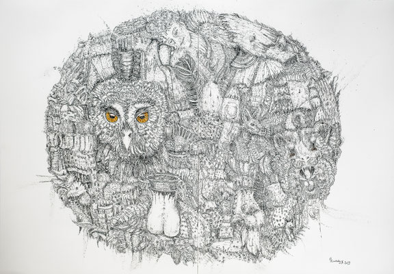 Entities in Wood 2 / Indian Ink, Aquarell, 75 x 110 cm _ 2019