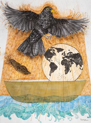 Territorial Defenses / Indian ink and coloured inks / linocut, 75 x 105 cm, 2023 