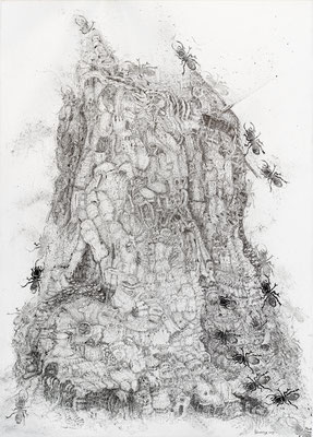 Nature's Architects, Indian ink, 75 x 105 cm, 2019