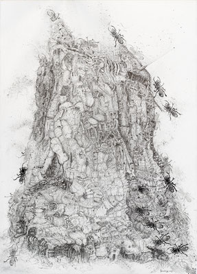Nature's Architects / Indian ink, 75 x 105 cm, 2019