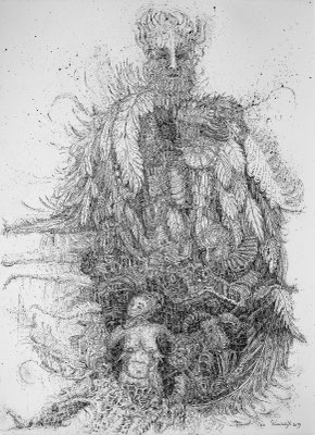 Entities in Wood 1 / Indian ink, 75 x 55 cm, 2019