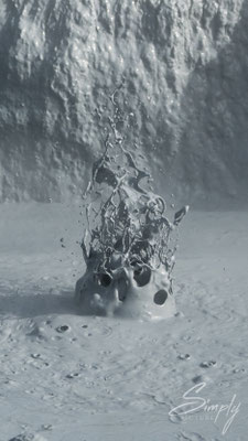 Momentaufnahme eines Mud-Pool's wenn heisse Gase oder Dampf austritt Nähe Mývatn.
