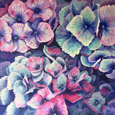 'Hydrangeas' Acrylic 40cm x 40cm SOLD