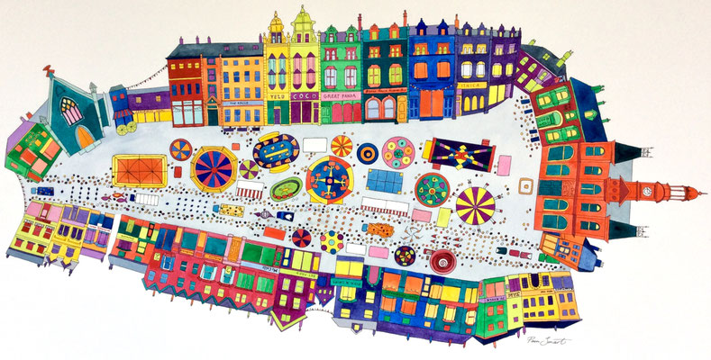 'Buxton Carnival Day' Watercolour framed SOLD