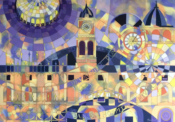 'Designs On The Dome' Acrylic framed 100cm x 77cm SOLD