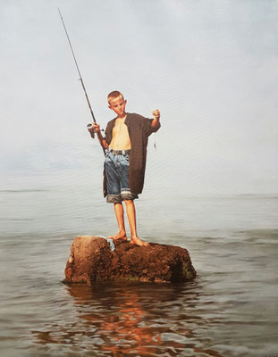 Ajim Sulaj (Italia) - El pescador - Óleo sobre lienzo - 70x90