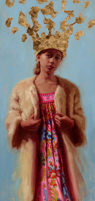 Carolien van Olphen - Sunshine Queen - Oil and imitation goldleaf on panel - 50x105