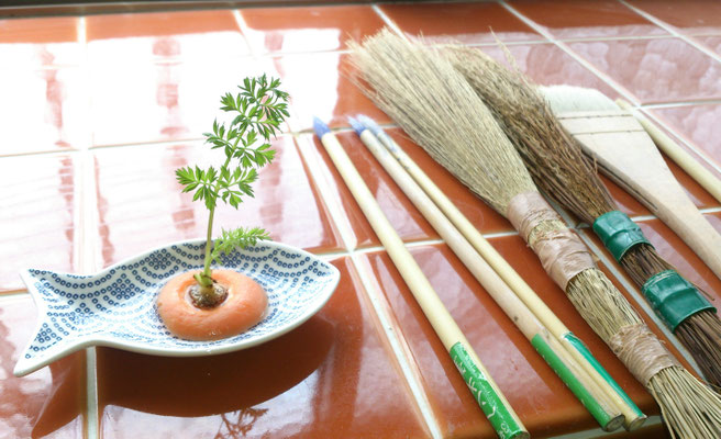 ～  道具と人参  ～   工房の水場...  ささやかなオアシス♪   (2019.3.22) (c) Yukie Arai