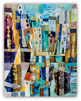 vendu - village en fête - 81x100 - vendu