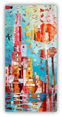 Le chant des oiseaux et la danse des poissons - 50x100 - vendu