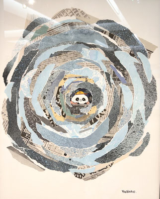 12-PANDAKROO - NID BEU - 40X50 - Collage & Aquarelle sur Papier - 700€