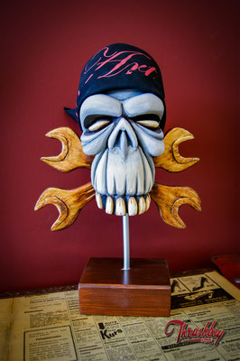 Wrench Skull handcarved out of styrofoam, handpainted, one of a kind