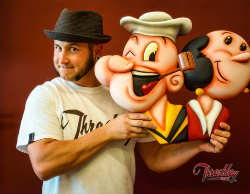 Popeye and Olivia, commission work, handcarved out of styrofoam, handpainted, one of a kind