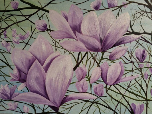 Magnolien -- Fertigstellung der noch fehlenden Blüten auf einem Bild von 2013