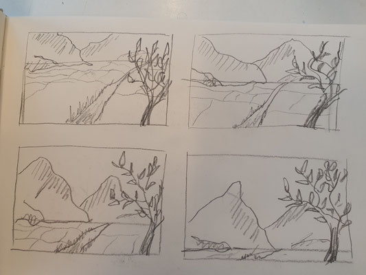 Fiktive Landschaft, der Horizont liegt unterschiedlich hoch bzw. niedrig